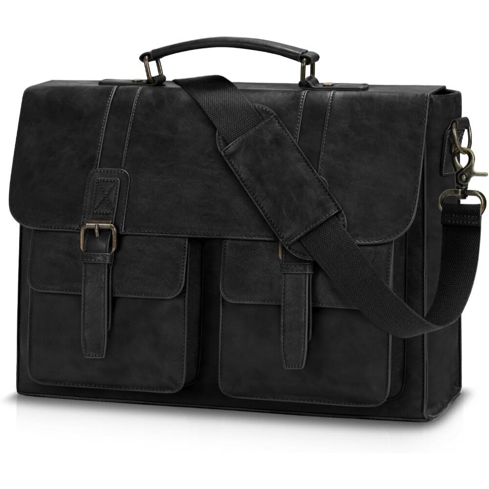 Men's Black 15.6 Inch Water proof Laptop Bag Leather Briefcase Computer Bag